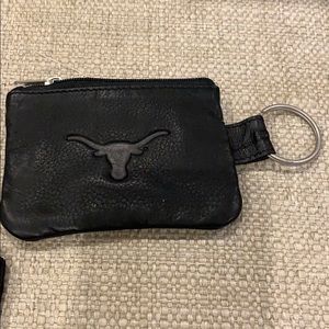 LEATHER EMBOSSED TEXAS UT ID HOLDER & Zippered Money Compartment